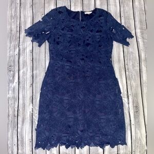 SUGARLIPS Women’s Navy Blue Embroidered Lace Dress - Size Large